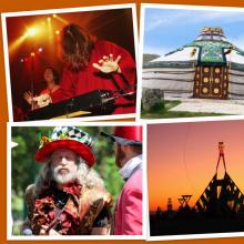 Theremin, Yurt, Holy Fool, Burning Man. Collage by Cathleen Falsani. 