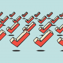 Illustration of a field of red voting check marks