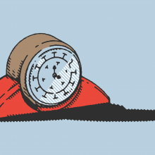 Illustration of a clock casting along shadow