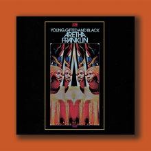 The cover of Aretha Franklin's album "Young, Gifted and Black," featuring her in multiple poses with a stained-glass window in the background.