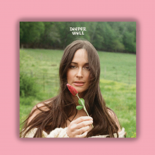 The image shows the cover of Kacey Musgraves' album "Deeper Well," in which she is holding a red flower. 