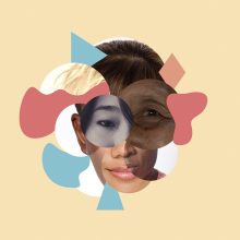 A collage of different faces forming one human head