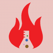A science beaker is engulfed in a flame.