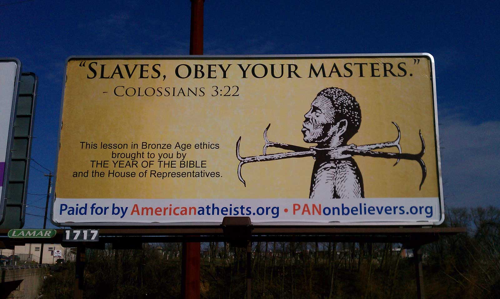 Atheists Slavery Billboard Raises Tempers In Pennsylvania Sojourners