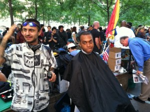 Free haircuts at the #OccupyWallStreet protests in NYC last week. 