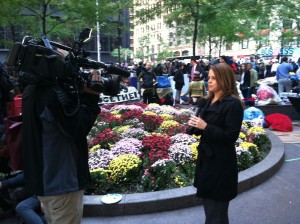 A TV reporter broadcasts from the NY protests last week/Photo by Tim King for Sojourners