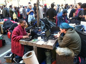 The media center at #OccupyWallStreet in NYC/Photo by Tim King