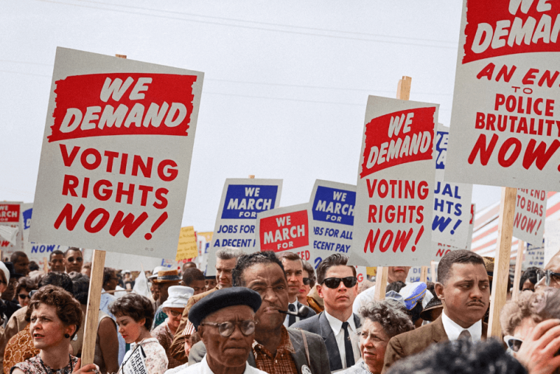 protest from the 1960's of people demanding voting rights