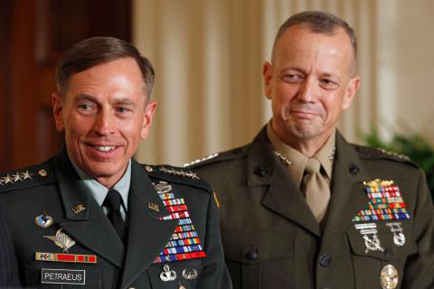 CIA Director Gen. David Petraeus (L) and Marine Corps Gen. John Allen in 2011. Chip Somodevilla/Getty Images Chip Somodevilla/Getty Images