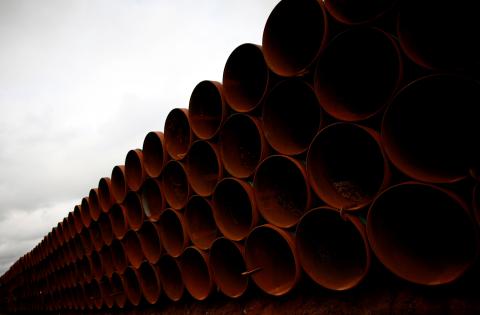 Pipe is stacked at the southern site of the Keystone XL pipeline on March 22, in Cushing, Oka. (Photo by Tom Pennington/Getty) (Photo by Tom Pennington/Getty Images)