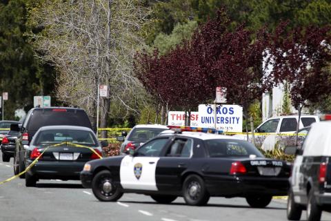 Police secure the scene at Oikos University after the shooting on April 2 in Oakland, CA. Photo by Jed Jacobsohn/Getty Images. Photo by Jed Jacobsohn/Getty Images