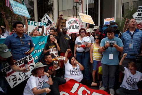 Protesters opposed to Arizona's Immigration Law SB 1070 rally for immigrant rights. Jonathan Gibby/Getty Images Jonathan Gibby/Getty Images