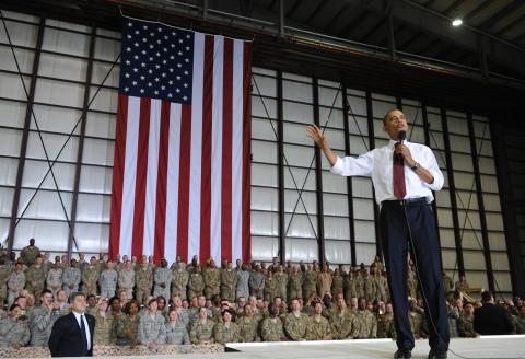 Obama speaks to the U.S. troops at Bagram Air Base, Afghanistan today. By MANDEL NGAN/AFP/GettyImages By MANDEL NGAN/AFP/GettyImages