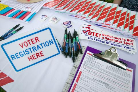 Voter registration forms promoting citizen participation. Visions of America/UIG via Getty Images Visions of America/UIG via Getty Images