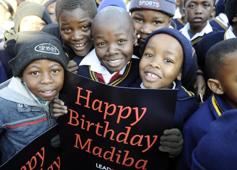 African schoolchildren celebrate Mandela's 94th birthday today in Soweto. STEPHANE DE SAKUTIN/AFP/GettyImages STEPHANE DE SAKUTIN/AFP/GettyImages