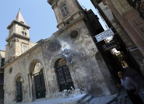 Christian Maronite church in Aleppo, hit by a rocket in September. JOSEPH EID/AFP/Getty Images JOSEPH EID/AFP/Getty Images
