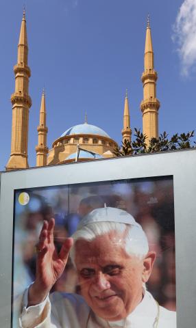 Poster of Pope Benedict XVI in Beruit, Lebanon. Poster of Pope Benedict XVI in Beruit, Lebanon.