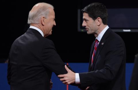 Vice President Joe Biden and candidate Paul Ryan at the VP Debate. Photo credit should read SAUL LOEB/AFP/GettyImages Photo credit should read SAUL LOEB/AFP/GettyImages