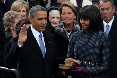 U.S. President Barack Obama is sworn in during the public ceremony. Alex Wong/Getty Images Alex Wong/Getty Images