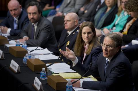 NRA's Wayne LaPierre testifies at a Senate hearing on gun violence. Tom Williams/CQ Roll Call Tom Williams/CQ Roll Call