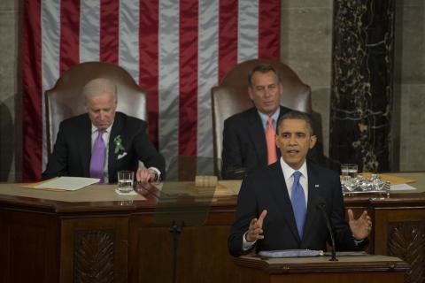 President Barack Obama in the House Chamber during his State of the Union Address. Bill Clark/CQ Roll Call Bill Clark/CQ Roll Call