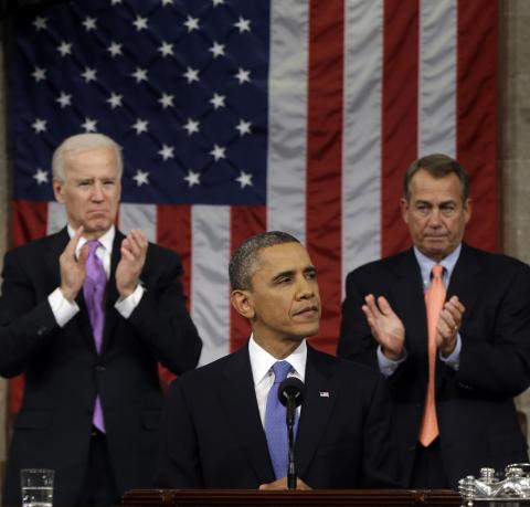 U.S. President Barack Obama at the State of the Union Address on Feb. 12. Charles Dharapak-Pool/Getty Images Charles Dharapak-Pool/Getty Images