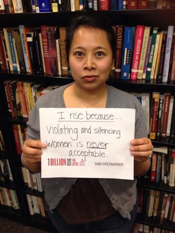 Elaina Ramsey participating in Sojourners' day of action to help end violence against women.