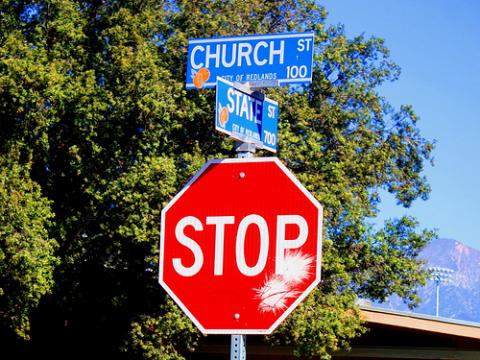 "Stop the Intersection of Church and State." Image via Wylio, http://bit.ly/yAHnfE "Stop the Intersection of Church and State." Image via http://bit.ly/yAHnfE