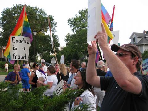 Protestors gather outside the 2009 Exodus International convention at Wheaton College, Kevin Zolkiewicz / Flickr.com Kevin Zolkiewicz / Flickr.com