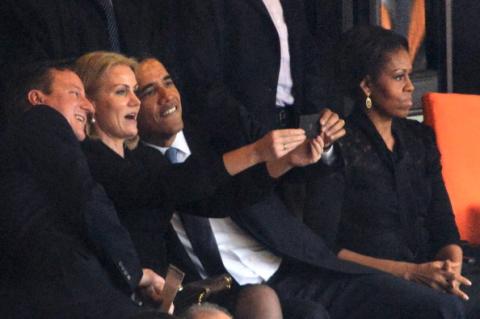 Obama's selfie with prime ministers David Cameron and Helle Thorning Schmidt ROBERTO SCHMIDT/AFP/Getty Images ROBERTO SCHMIDT/AFP/Getty Images