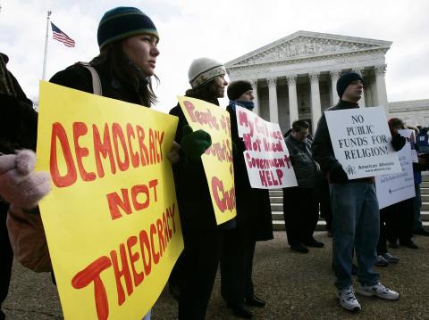 A rally in front of the U.S. Supreme Court to support separation of church and state March 2, 2005. Alex Wong/Getty Images.