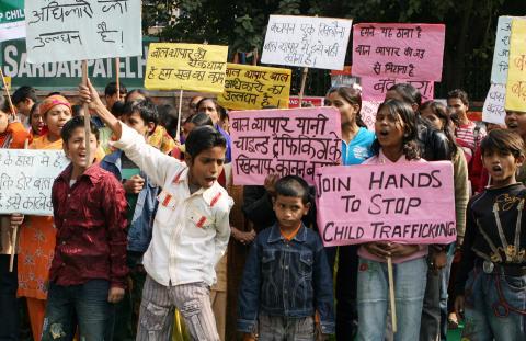 Indian children shout slogans during a protest in New Delhi. RAVEENDRAN/AFP/Getty Images RAVEENDRAN/AFP/Getty Images