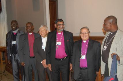 Archbishops and bishops after the Anglican Back to the Future Conference in Toronto on Wednesday. RNS photo by Bob Bettson.