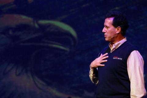 Republican presidential candidate, former U.S. Sen. Rick Santorum speaks at the Cathedral of Praise after learning today he was Rick Santorum campaigns ahead of the S.C. primary. Getty images.
