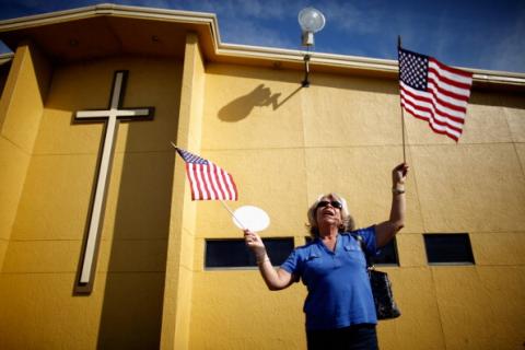 A supporter of Newt Gingrich outside church in Florida. (Photo by Chip Somodevilla/Getty Images) (Photo by Chip Somodevilla/Getty Images)