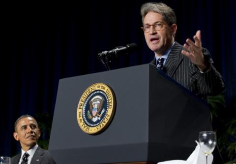 Author Eric Metaxas speaks at the National Prayer Breakfast 2/2/12. Photo via Getty Images. Author Eric Metaxas speaks at the National Prayer Breakfast. (Getty Images)