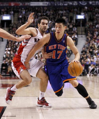 Jeremy Lin drives to the basket against the Toronto Raptors, Feb. 14, 2012. Photo via GETTY IMAGES . Jeremy Lin drives to the basket against the Toronto Raptors, Feb. 14, 2012. Phot