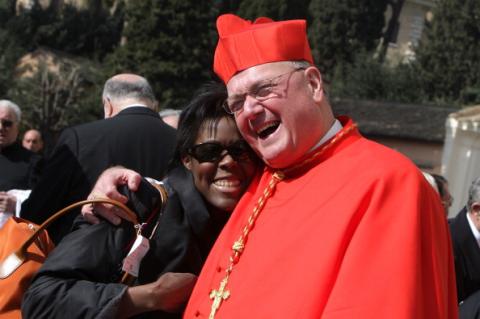 Cardinal Timothy Dolan of New York hugs an American journalist outside St. Peter's Basilica Saturday. Photo by Getty Images. Cardinal Timothy Dolan of New York. Photo by Getty Images.