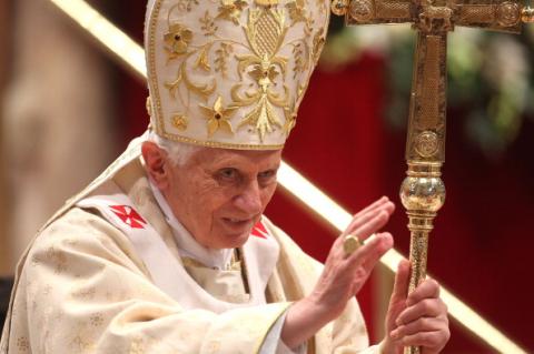 Pope Benedict XVI waves as he leaves St. Peter's Basilica February 19. (Photo by Franco Origlia/Getty Images) Photo by Franco Origlia/Getty Images