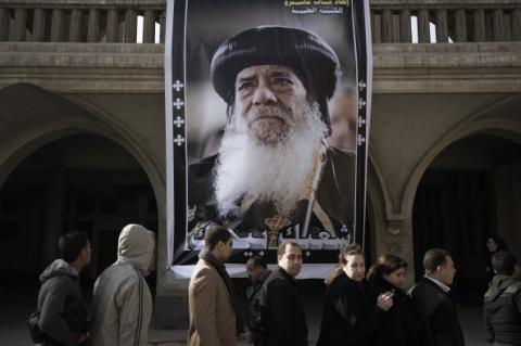 Egyptian Christian Copts wait in the queue at St. Mark's Coptic Cathedral. (GIANLUIGI GUERCIA/AFP/Getty Images) GIANLUIGI GUERCIA/AFP/Getty Images