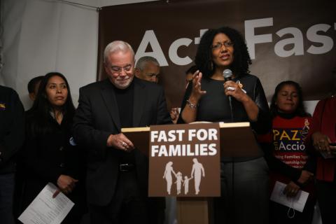 Lisa Sharon Harper speaks at the opening of Fast for Families. Photo Brandon Hook/Sojourners