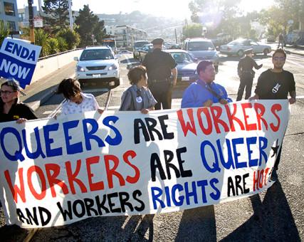 Workers march for employment equality at San Francisco’s Market and Castro streets in 2010. Creative Commons image by Matt Baume