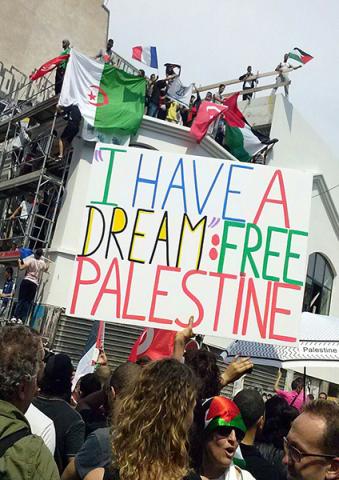 A pro-Palestine rally takes place in the Barbes neighborhood of northern Paris. RNS photo by Elizabeth Bryant.