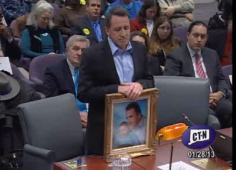 Neil Helin testifying in a Connecticut gun violence hearing. Neil Helin testifying in a Connecticut gun violence hearing.