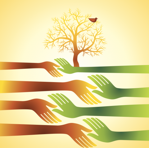 Giving hands support a tree. Photo courtesy art4all/shutterstock.com
