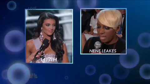 Screenshot from Q&A portion of Miss USA pageant Screenshot from Q&A portion of Miss USA pageant