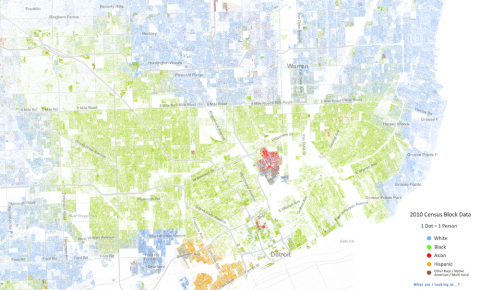 Map of Racial Distribution in Detroit, by Dustin Cable at University of Virginia's Weldon Cooper Center for Public Service by Dustin Cable at University of Virginia