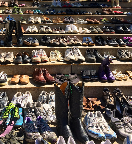 Empty shoes at the Wisconsin State Capitol represent 467 gun deaths in Wisconsin. Image courtesy Phil Haslanger. Empty shoes at the Wisconsin State Capitol represent 467 gun deaths in Wisconsin