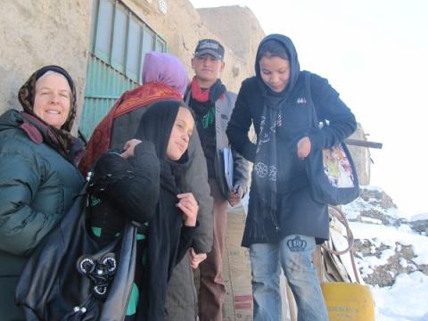 Zainab, Umalbanin, Ali, Kathy, and Martha going up the mountainside. Photo courtesy Kathy Kelly. Photo courtesy Kathy Kelly.