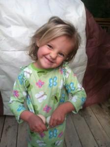 Zoe found some eggs in the hen house this morning. She smiles at the and the eggs just pop right out. Photo via Christian Piatt Photo via Christian Piatt